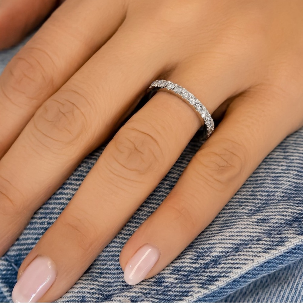 NEW - 14K White Gold Eternity Ring Stackable/Wedding Band size 7.75